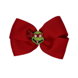 Cherish Hair Bow - Red Hair Bow with Ninja Turtle Raphael Badge - 9cm Girls Hair Accessories - non slip hair clips hair bow Pinkberry Kisses