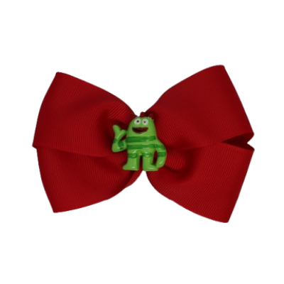 Cherish Hair Bow - Red Hair Bow with Yo Gabba Gabba - 9cm Girls Hair Accessories - non slip hair clips hair bow Pinkberry Kisses