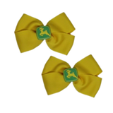 Cherish Hair Bow - Yellow Hair Bow with John Deere Badge - 9cm Girls Hair Accessories - non slip hair clips hair bow Pinkberry Kisses Pair