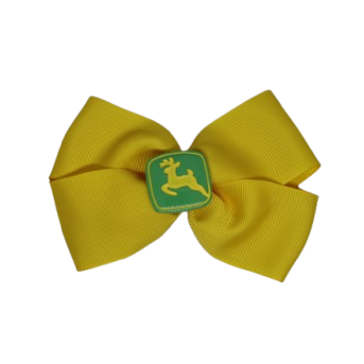 Cherish Hair Bow - Yellow Hair Bow with John Deere Badge - 9cm Girls Hair Accessories - non slip hair clips hair bow Pinkberry Kisses