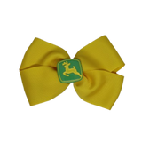 Cherish Hair Bow - Yellow Hair Bow with John Deere Badge - 9cm Girls Hair Accessories - non slip hair clips hair bow Pinkberry Kisses