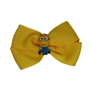 Cherish Hair Bow - Yellow Hair Bow with Minions Badge - 9cm Girls Hair Accessories - non slip hair clips hair bow Pinkberry Kisses