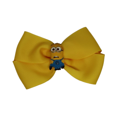 Cherish Hair Bow - Yellow Hair Bow with Minions Badge - 9cm Girls Hair Accessories - non slip hair clips hair bow Pinkberry Kisses