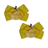 Cherish Hair Bow - Yellow Hair Bow with Princess Belle - 9cm Girls Hair Accessories - non slip hair clips hair bow Pinkberry Kisses Pair 