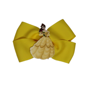 Cherish Hair Bow - Yellow Hair Bow with Princess Belle - 9cm Girls Hair Accessories - non slip hair clips hair bow Pinkberry Kisses