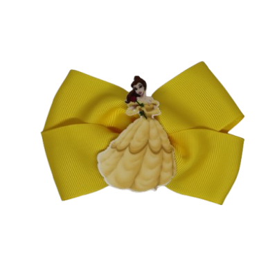 Cherish Hair Bow - Yellow Hair Bow with Princess Belle - 9cm Girls Hair Accessories - non slip hair clips hair bow Pinkberry Kisses