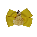 Cherish Hair Bow - Yellow Hair Bow with Princess Belle - 9cm Girls Hair Accessories - non slip hair clips hair bow Pinkberry Kisses