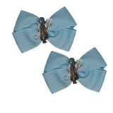 Cherish Hair Bow - Blue Hair Bow with Holly Hobble - 9cm Girls Hair Accessories - non slip hair clips hair bow Pinkberry Kisses Pair 