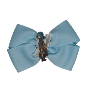 Cherish Hair Bow - Blue Hair Bow with Holly Hobble Badge - 9cm Girls Hair Accessories - non slip hair clips hair bow Pinkberry Kisses