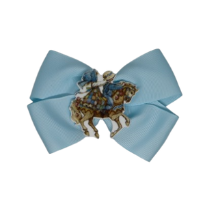 Cherish Hair Bow - Blue Hair Bow with Holly Hobble on a Horse Badge - 9cm Girls Hair Accessories - non slip hair clips hair bow Pinkberry Kisses