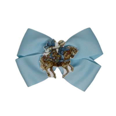 Cherish Hair Bow - Blue Hair Bow with Holly Hobble on a Horse Badge - 9cm Girls Hair Accessories - non slip hair clips hair bow Pinkberry Kisses