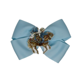 Cherish Hair Bow - Blue Hair Bow with Holly Hobble on a Horse Badge - 9cm Girls Hair Accessories - non slip hair clips hair bow Pinkberry Kisses