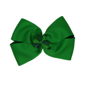 Cherish Hair Bow - Emerald Green Hair Bow with St Patrick's Clover Badge - 9cm Girls Hair Accessories - non slip hair clips hair bow Pinkberry Kisses