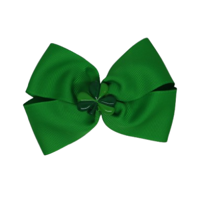 Cherish Hair Bow - Emerald Green Hair Bow with St Patrick's Clover Badge - 9cm Girls Hair Accessories - non slip hair clips hair bow Pinkberry Kisses