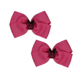 Cherish Hair Bow - Pink Hair Bow with Minnie Mouse Badge - 9cm Girls Hair Accessories - non slip hair clips hair bow Pinkberry Kisses Pair 