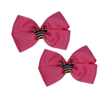 Cherish Hair Bow - Hot Pink Hair Bow with Minnie Mouse striped Badge - 9cm Girls Hair Accessories - non slip hair clips hair bow Pinkberry Kisses Pair 