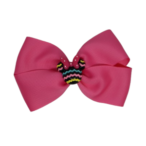 Cherish Hair Bow - Hot PInk Hair Bow with Minnie Mouse striped Badge - 9cm Girls Hair Accessories - non slip hair clips hair bow Pinkberry Kisses