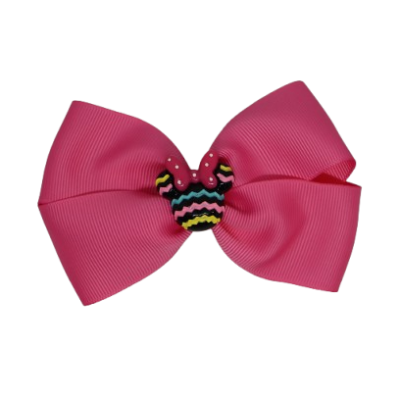 Cherish Hair Bow - Hot PInk Hair Bow with Minnie Mouse striped Badge - 9cm Girls Hair Accessories - non slip hair clips hair bow Pinkberry Kisses