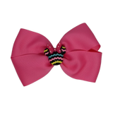 Cherish Hair Bow - Hot PInk Hair Bow with Minnie Mouse striped Badge - 9cm Girls Hair Accessories - non slip hair clips hair bow Pinkberry Kisses