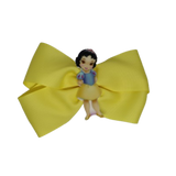 Cherish Hair Bow - Lemon Yellow Hair Bow with Snow White Badge - 9cm Girls Hair Accessories - non slip hair clips hair bow Pinkberry Kisses