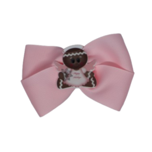 Cherish Hair Bow - Light Pink Hair Bow with Christmas Happy Holiday Angel - 9cm  Girls Hair Accessories - non slip hair clips hair bow Pinkberry Kisses