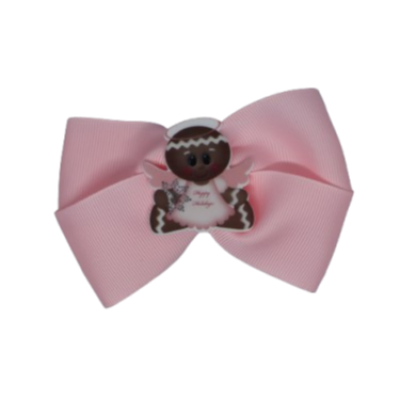 Cherish Hair Bow - Light Pink Hair Bow with Christmas Happy Holiday Angel - 9cm  Girls Hair Accessories - non slip hair clips hair bow Pinkberry Kisses