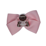 Cherish Hair Bow - Light Pink Hair Bow with Christmas Happy Holiday Angel - 9cm  Girls Hair Accessories - non slip hair clips hair bow Pinkberry Kisses