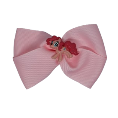 Cherish Hair Bow - Light Pink Hair Bow with a My Little Pony Pinkie Pie Badge- 9cm Girls Hair Accessories - non slip hair clips hair bow Pinkberry Kisses