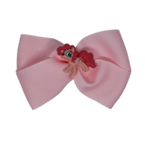 Cherish Hair Bow - Light Pink Hair Bow with a My Little Pony Pinkie Pie Badge- 9cm Girls Hair Accessories - non slip hair clips hair bow Pinkberry Kisses