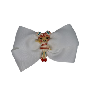 Cherish Hair Bow - White Hair Bow with Laraloopsy Mint E Stripe - 9cm Girls Hair Accessories - non slip hair clips hair bow Pinkberry Kisses 