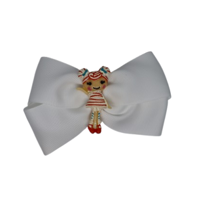 Cherish Hair Bow - White Hair Bow with Laraloopsy Mint E Stripe - 9cm Girls Hair Accessories - non slip hair clips hair bow Pinkberry Kisses 