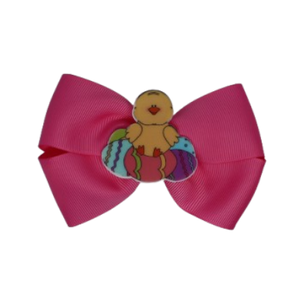 Cherish Hair Bow - Pink Hair Bow with a Chicken with Easter Eggs - 9cm Girls Hair Accessories - non slip hair clips hair bow Pinkberry Kisses
