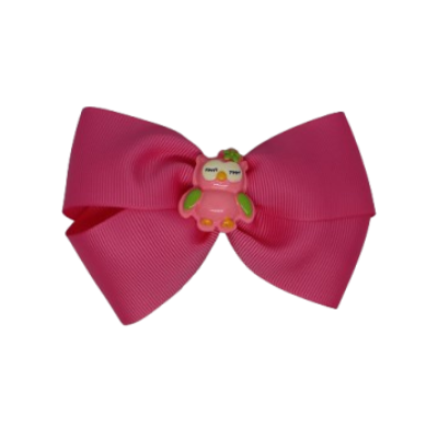 Cherish Hair Bow - Pink Hair Bow with a Owl Badge - 9cm Girls Hair Accessories - non slip hair clips hair bow Pinkberry Kisses