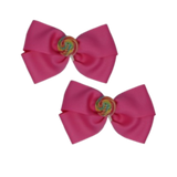 Cherish Hair Bow - Pink Hair Bow with a Lollipop Badge - 9cm Girls Hair Accessories - non slip hair clips hair bow Pinkberry Kisses Pair 