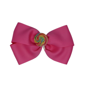 Cherish Hair Bow - Pink Hair Bow with a Lollipop Badge - 9cm Girls Hair Accessories - non slip hair clips hair bow Pinkberry Kisses