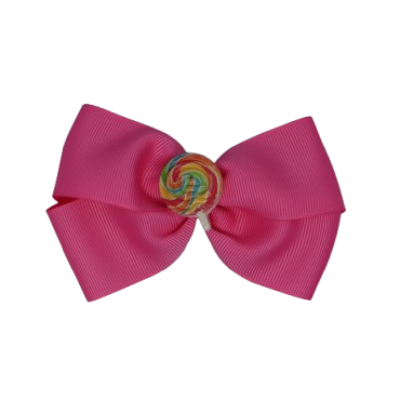 Cherish Hair Bow - Pink Hair Bow with a Lollipop Badge - 9cm Girls Hair Accessories - non slip hair clips hair bow Pinkberry Kisses