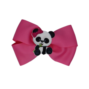 Cherish Hair Bow - Pink Hair Bow with a Panda Bear Badge - 9cm Girls Hair Accessories - non slip hair clips hair bow Pinkberry Kisses