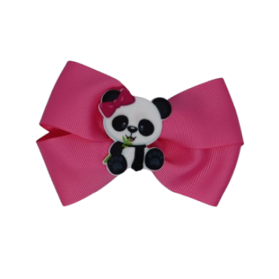 Cherish Hair Bow - Pink Hair Bow with a Panda Bear Badge - 9cm Girls Hair Accessories - non slip hair clips hair bow Pinkberry Kisses