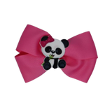 Cherish Hair Bow - Pink Hair Bow with a Panda Bear Badge - 9cm Girls Hair Accessories - non slip hair clips hair bow Pinkberry Kisses