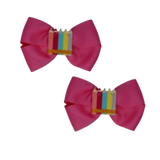 Cherish Hair Bow - Pink Hair Bow with a Pencil Badge - 9cm Girls Hair Accessories - non slip hair clips hair bow Pinkberry Kisses Pair 