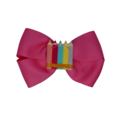 Cherish Hair Bow - Pink Hair Bow with a Pencil Badge - 9cm Girls Hair Accessories - non slip hair clips hair bow Pinkberry Kisses