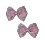 Cherish Hair Bow - Pink White pattern Baby Toddler Girl Non Slip Hair Clip Hair Tie Hair Accessories Pinkberry Kisses pair