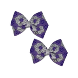 Cherish Hair Bow - Purple and White Pattern Baby Toddler Girl Non Slip Hair Clip Hair Tie Hair Accessories Pinkberry Kisses pair