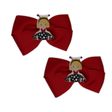 Cherish Hair Bow - Red Hair Bow with Black Lady Bug Girl - 9cm Girls Hair Accessories - non slip hair clips hair bow Pinkberry Kisses Pair 