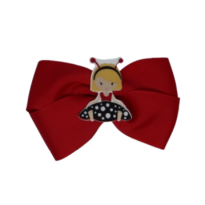 Cherish Hair Bow - Red Hair Bow with Black Lady Bug Girl - 9cm Girls Hair Accessories - non slip hair clips hair bow Pinkberry Kisses