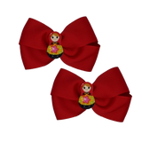 Cherish Hair Bow - Red Hair Bow with Russian Doll Badge - 9cm Girls Hair Accessories - non slip hair clips hair bow Pinkberry Kisses