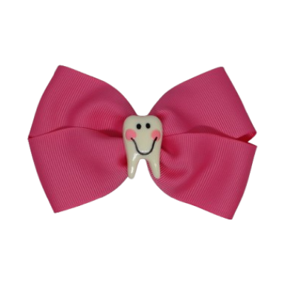 Cherish Hair Bow - Pink Hair Bow with Smiley Tooth Badge - 9cm Girls Hair Accessories - non slip hair clips hair bow Pinkberry Kisses