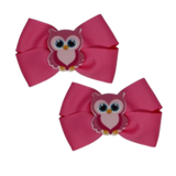 Cherish Hair Bow - Pink Hair Bow with Owl Badge - 9cm Girls Hair Accessories - non slip hair clips hair bow Pinkberry Kisses