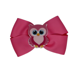 Cherish Hair Bow - Pink Hair Bow with Owl Badge - 9cm Girls Hair Accessories - non slip hair clips hair bow Pinkberry Kisses