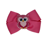 Cherish Hair Bow - Pink Hair Bow with Owl Badge - 9cm Girls Hair Accessories - non slip hair clips hair bow Pinkberry Kisses